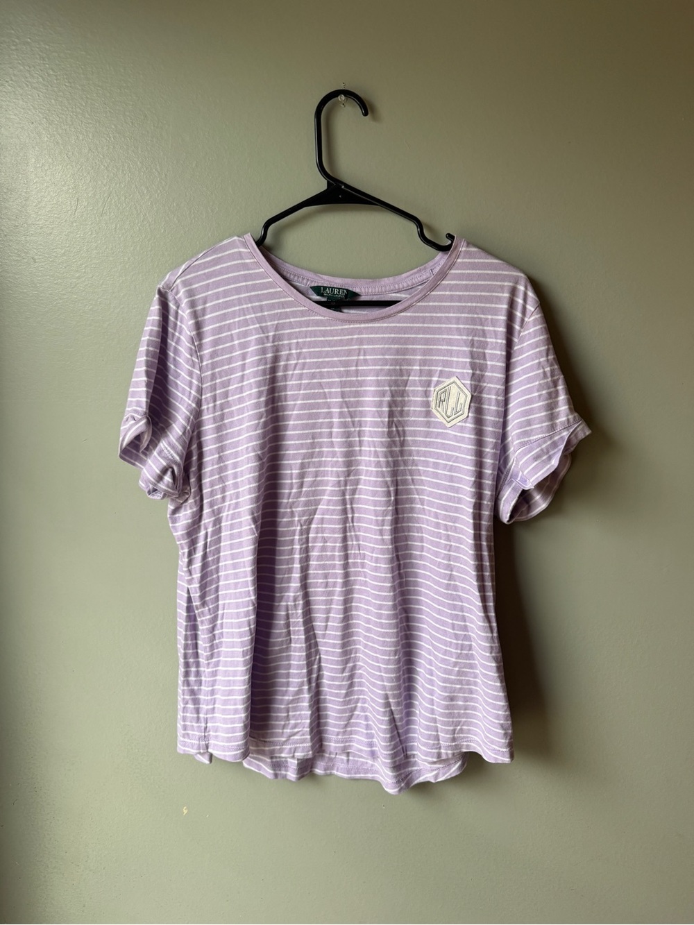 Lauren Ralph Lauren Lavender Striped Monogram T-Shirt Womenβs XL